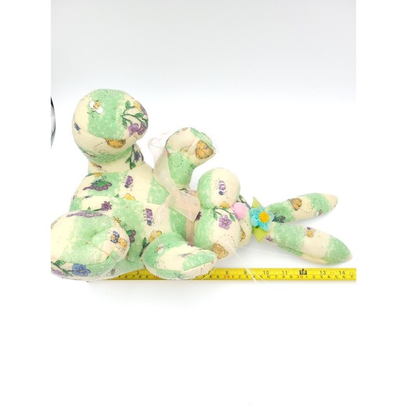 Plush Bunny Rabbit Flower Tapestry Style Pattern Green Blue Pink Ribbon Easter - Picture 6 of 8